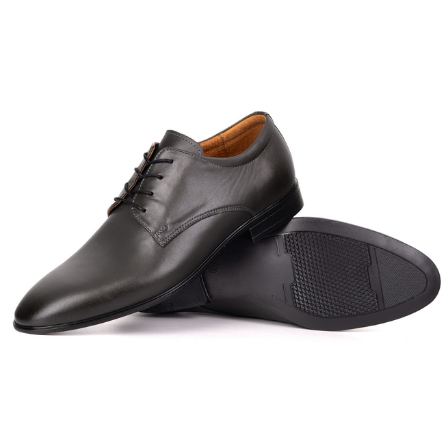 Buty męskie skórzane wizytowe Olivier 484 szare – klasyczne półbuty derby