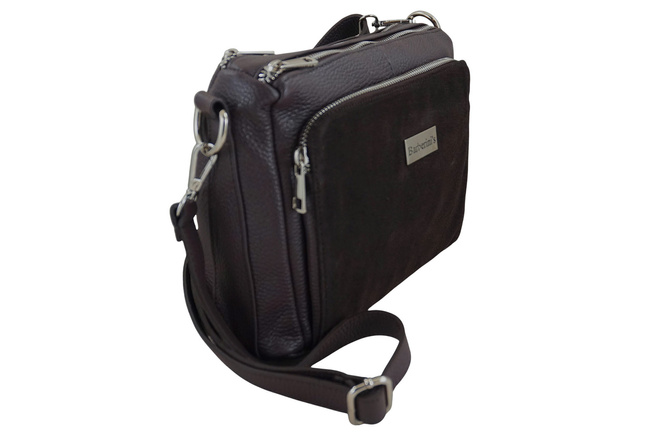 Kabelka z přírodní kůže se semišem na každý den - Hnědá tmavá