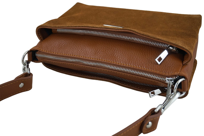 Prostorná poštovní taška z kůže a semiše - světle hnědá