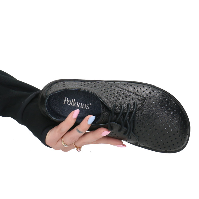 Skórzane półbuty damskie Pollonus Barefoot 5-1288-029 Czarny/Perforacja