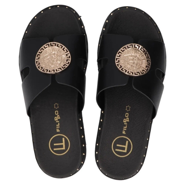 Dámské módní kožené žabky DK7050 black gold detailing