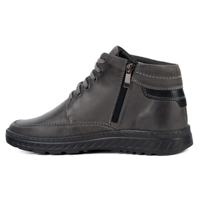 Trzewiki męskie ocieplane 964 K-40 szare skórzane wiązane na zamek