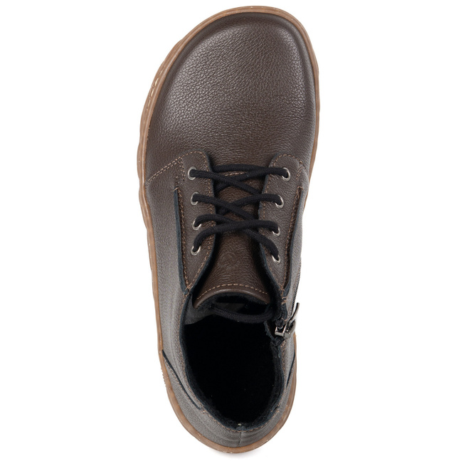 Buty damskie skórzane BAREFOOT lekko ocieplone za kostkę z zamkiem 787/2 brązowe