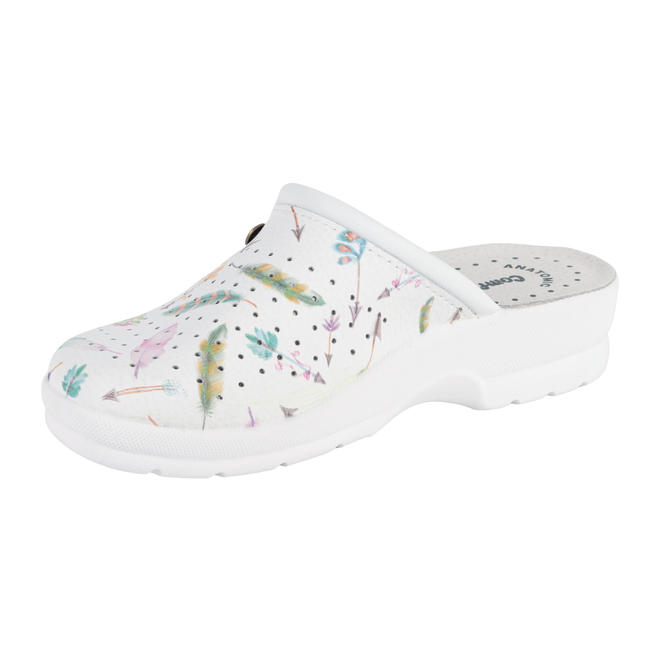 Comfooty Alessia klapki damskie skórzane anatomiczne ażurowe piórka