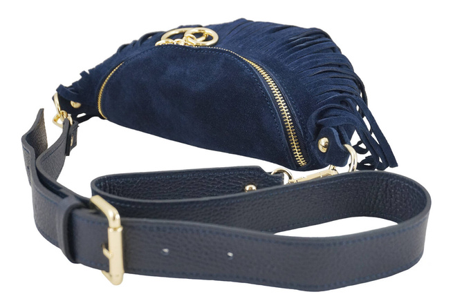 Saszetka nerka damska zamszowa - Granatowa