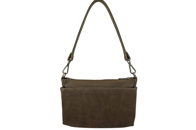 Pojemna torebka listonoszka ze skóry i zamszu - Beżowa ciemna