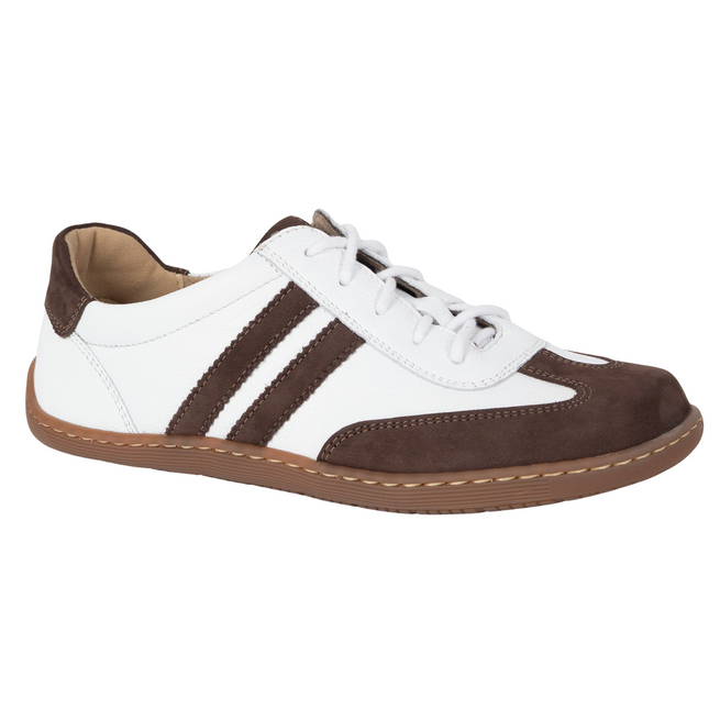 Buty BAREFOOT damskie skórzane minimalistyczne 1287 białe z brązowym nubukiem sneakersy