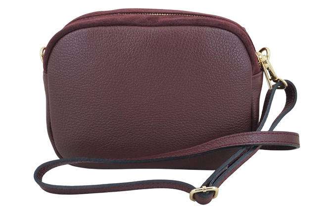 Malá semišová poštovní taška se zlatým zapínáním - bordó