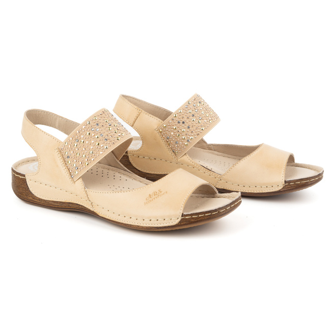 Dámské kožené sandály POLISH s měkkou stélkou 0546 beige