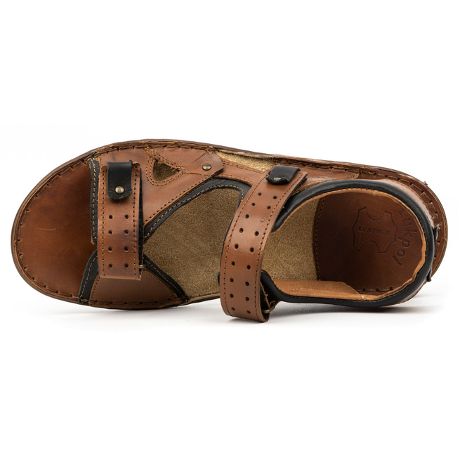 Pánské kožené sandály na suchý zip 947Ł hnědé