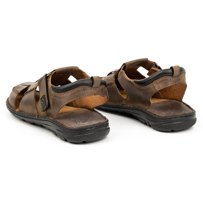 Pánské kožené sandály na suchý zip 948Ł hnědé