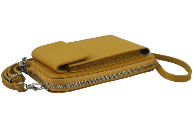 Peněženka / pouzdro na telefon z přírodní kůže - tmavě žlutá