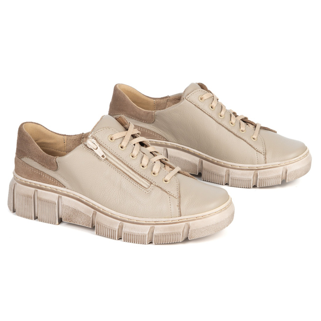 Półbuty damskie sneakersy skórzane 0663W beżowe