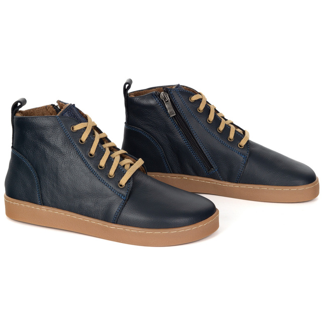 Buty damskie zimowe barefoot skórzane Z-B04 granatowe