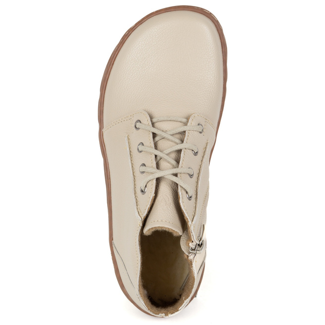 Dámská kožená lehce zateplená kotníková obuv BAREFOOT se zipem 787/2 béžová