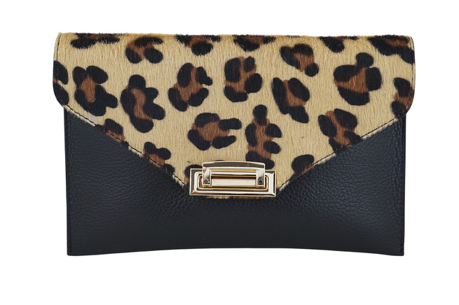 Dámská spojková taška s leopardím vzorem - černá