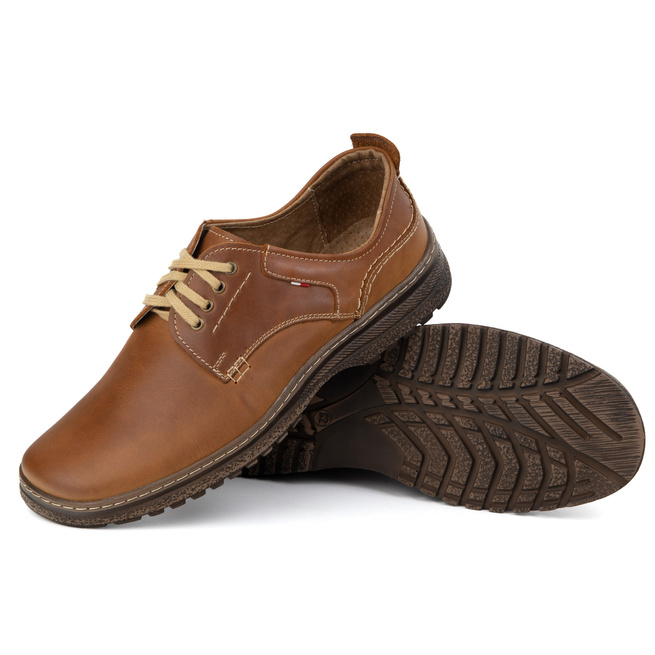 Buty męskie skórzane casual 221GT camel brązowe