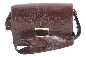 Modna torebka skórzana - CROCO - Brązowa