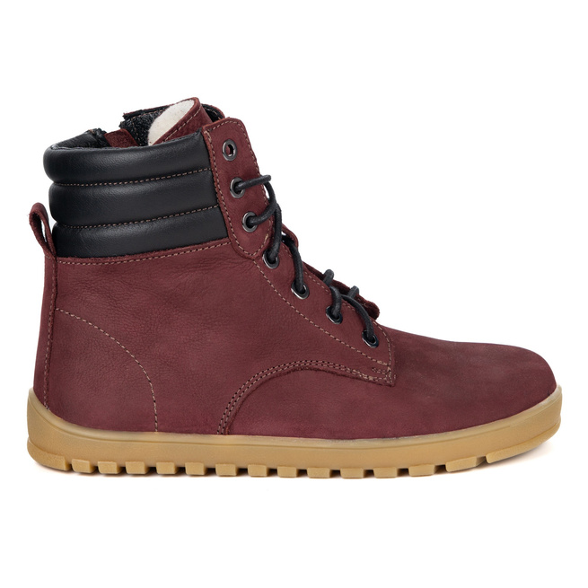 Botki damskie BAREFOOT skórzane Ember bordowe nubuk