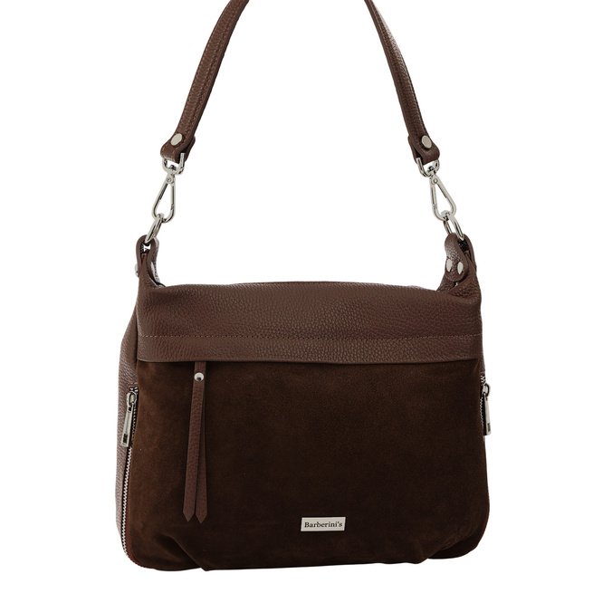 Kožená kabelka se semišovým akcentem - hnědá