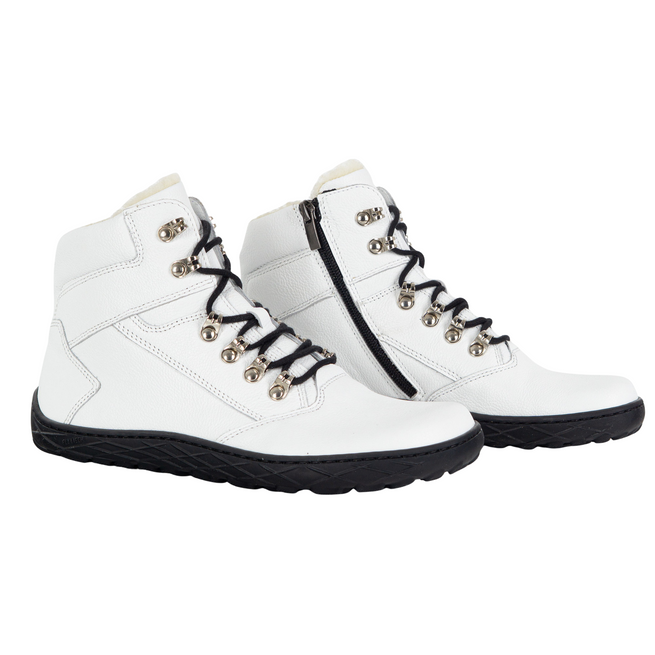 Buty damskie barefoot zimowe skórzane Olivier Astrid ocieplane wełną naturalną białe