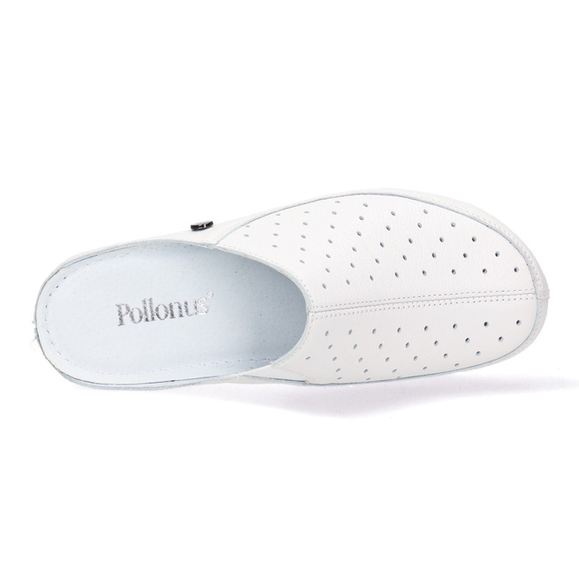 Pollonus dámské žabky potažené kůží white+perforation 5-1415-001