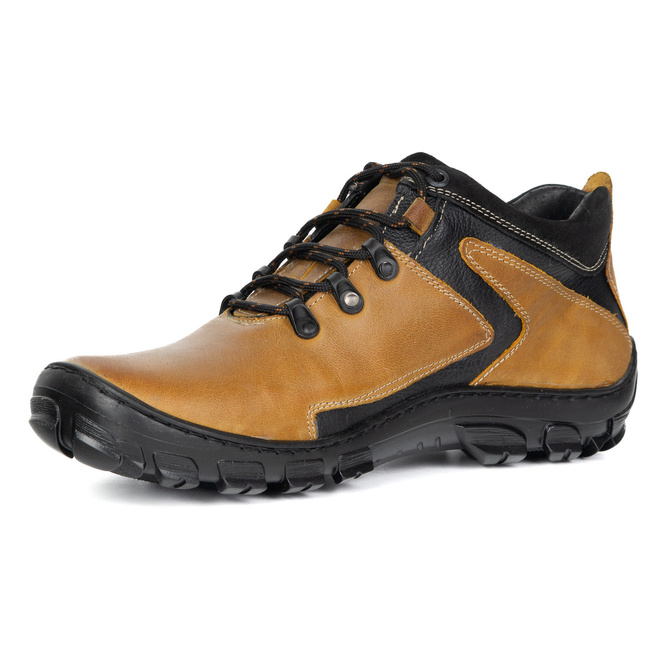Buty trekkingowe męskie zimowe ocieplane skórzane 905KOM żółte
