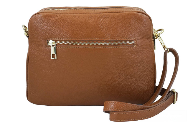 Pojemna torebka skórzana dwukomorowa - Brązowa jasna