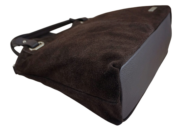 Velká elegantní kabelka z přírodní kůže a semiše - Hnědá tmavá