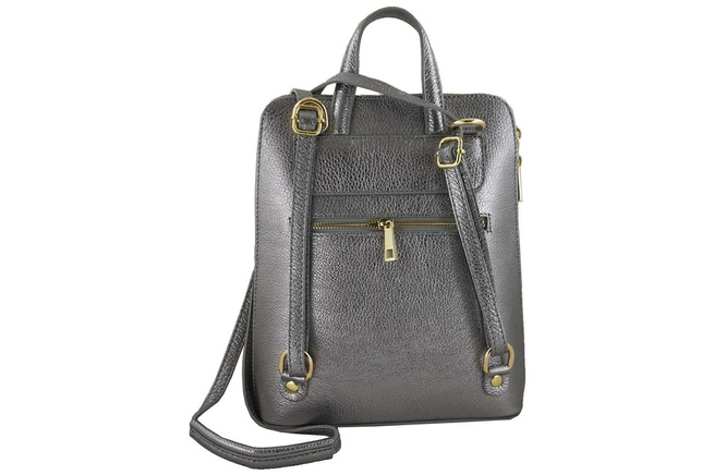 Batoh z metalizované kůže / poštovní taška 2v1 - tmavě zlatá