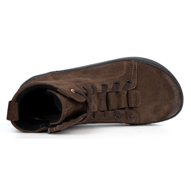 Barefoot buty skórzane minimalisthyczne Riley ocieplane brąz welur