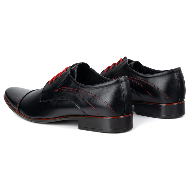 Buty męskie wizytowe 238lu skórzane z czerwonymi przeszyciami i sznurówkami