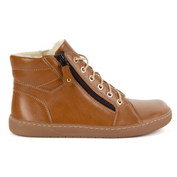 Damskie minimalistyczne buty skórzane zimowe barefoot 1293 rude