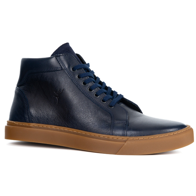 Buty Męskie sneakersy skórzane 532KNT wysokie obuwie przejściowe