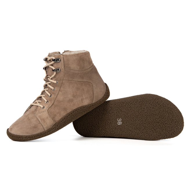 Damskie trzewiki barefoot ocieplane wełną merino 0769W cappucino welur