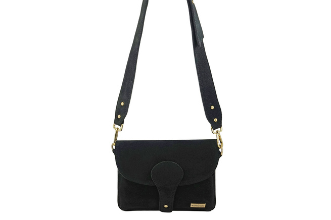 Semišová taška na dopisy se širokým popruhem - černá