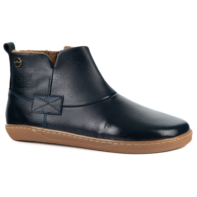 Buty damskie zimowe barefoot skórzane Z-B07 granatowe zamek