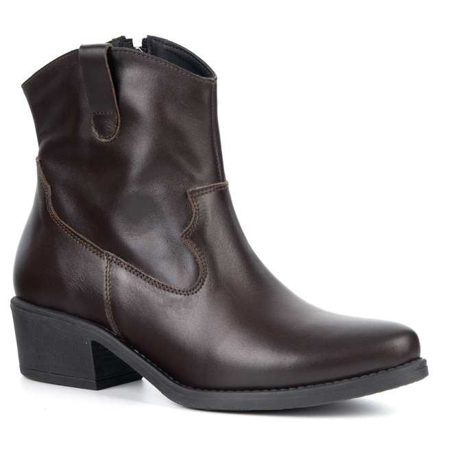 Olivier Dakota – eleganckie botki damskie skórzane ciemno brązowe kowbojki