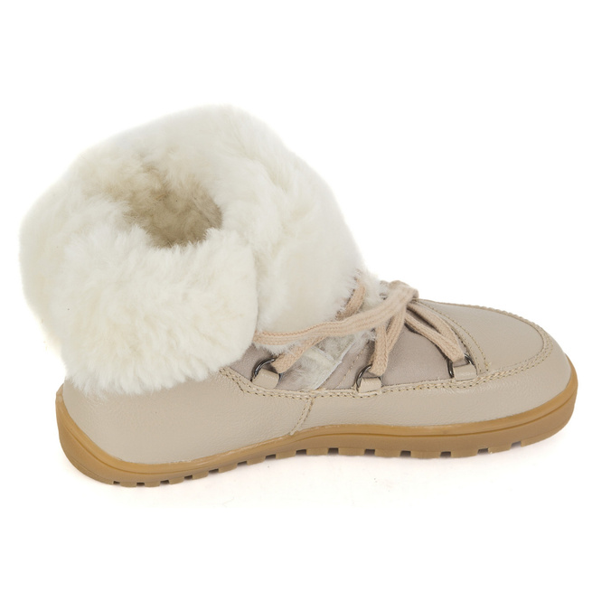 Botki damskie BAREFOOT skórzane 1802 beżowe+naturalny baran