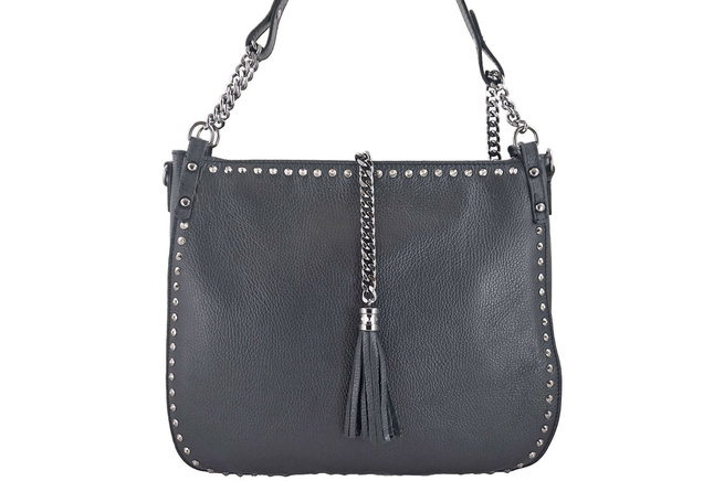 Módní kožená taška přes rameno s nýty - černá