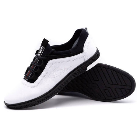 Buty męskie skórzane casual K24 białe z czarnym