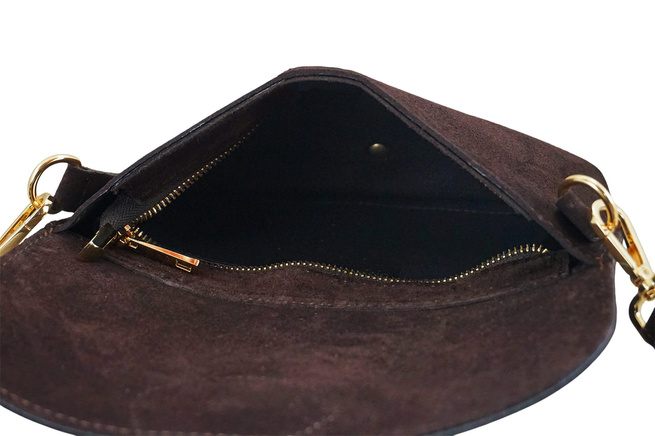 Semišová poštovní taška se širokým popruhem - Hnědá tmavá