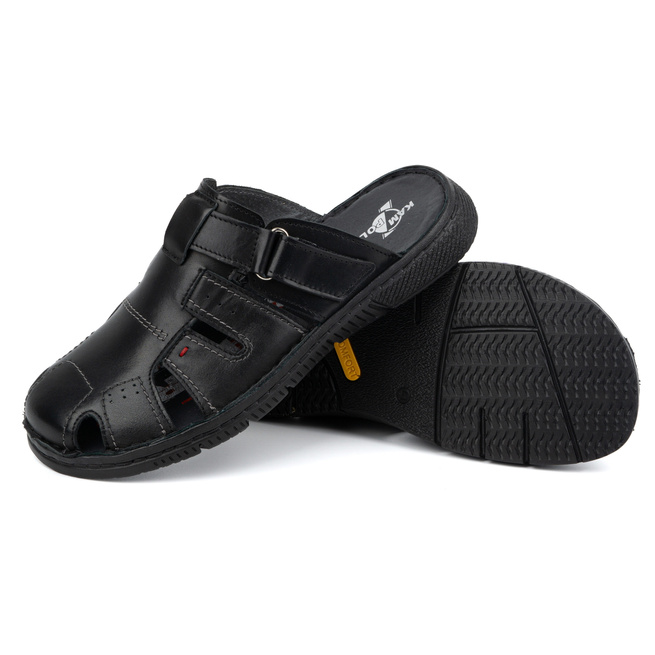 Klapki męskie skórzane KAMPOL Polskie tęgie 221KAM czarne