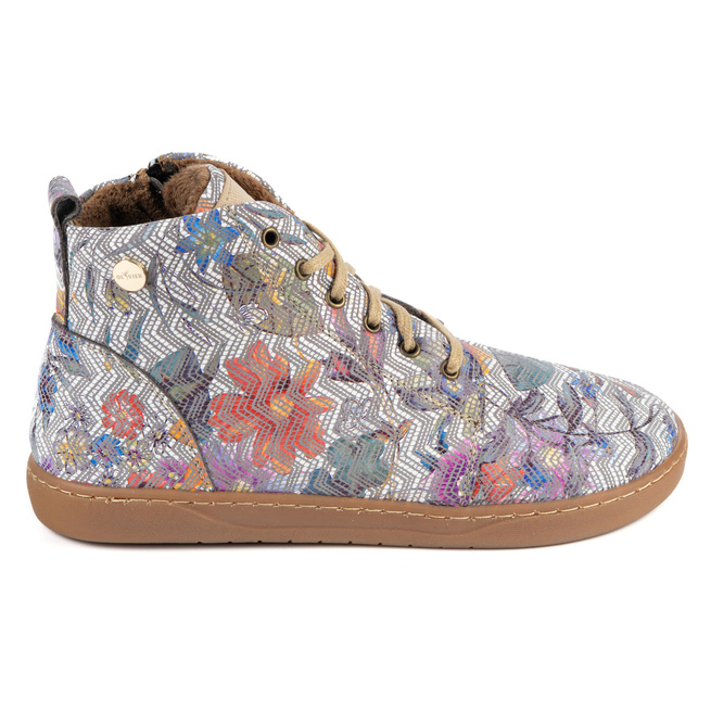 Buty damskie zimowe barefoot skórzane Z-B04 kwiaty