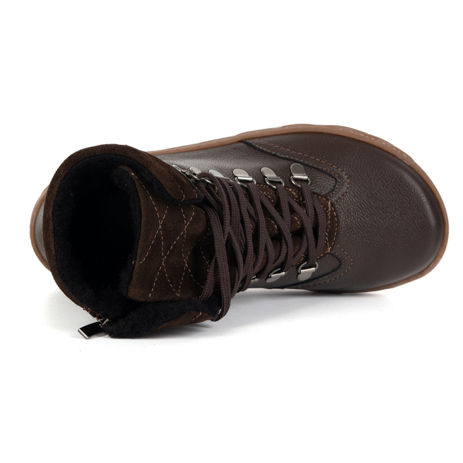 Buty damskie barefoot zimowe skórzane Olivier Runa ocieplane brązowe