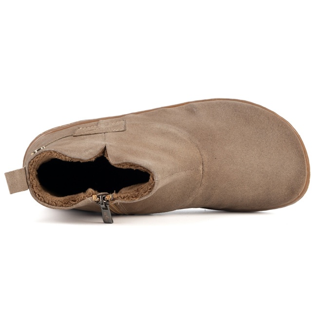 Buty damskie zimowe barefoot skórzane Z-B07 beżowe welurowe na zamek