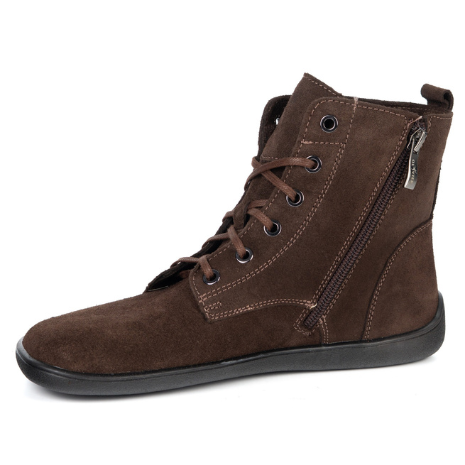 BAREFOOT dámské kožené boty 1795POL - zateplené, šněrovací se zipem hnědé