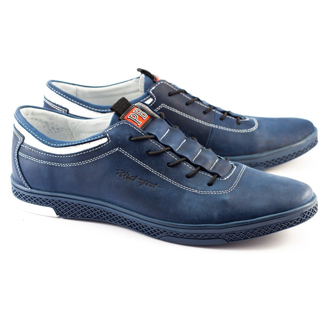 Buty męskie skórzane casual K23 granatowe z białym