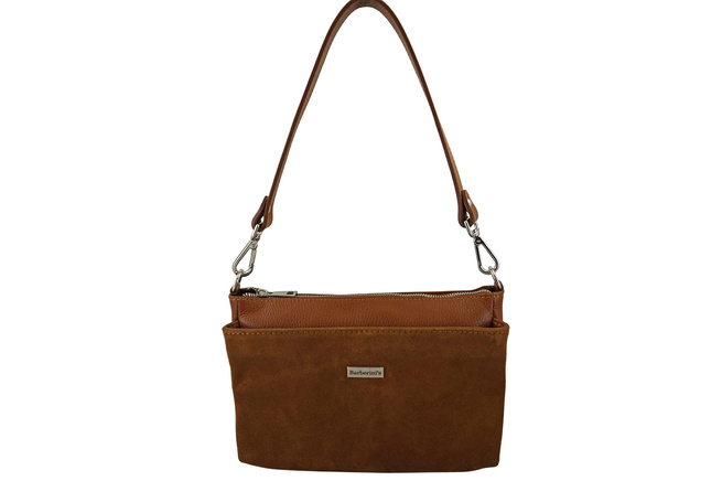 Prostorná poštovní taška z kůže a semiše - světle hnědá