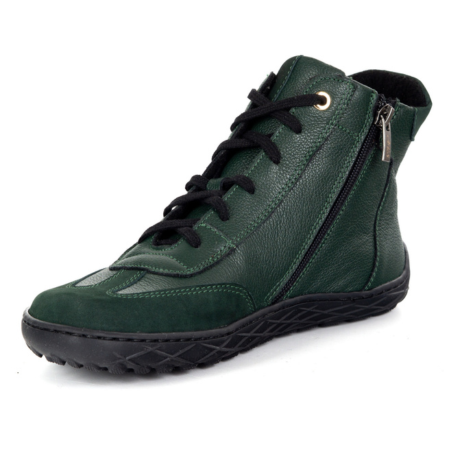 Damskie zimowe buty skórzane barefoot 1294 minimalistyczne zielone